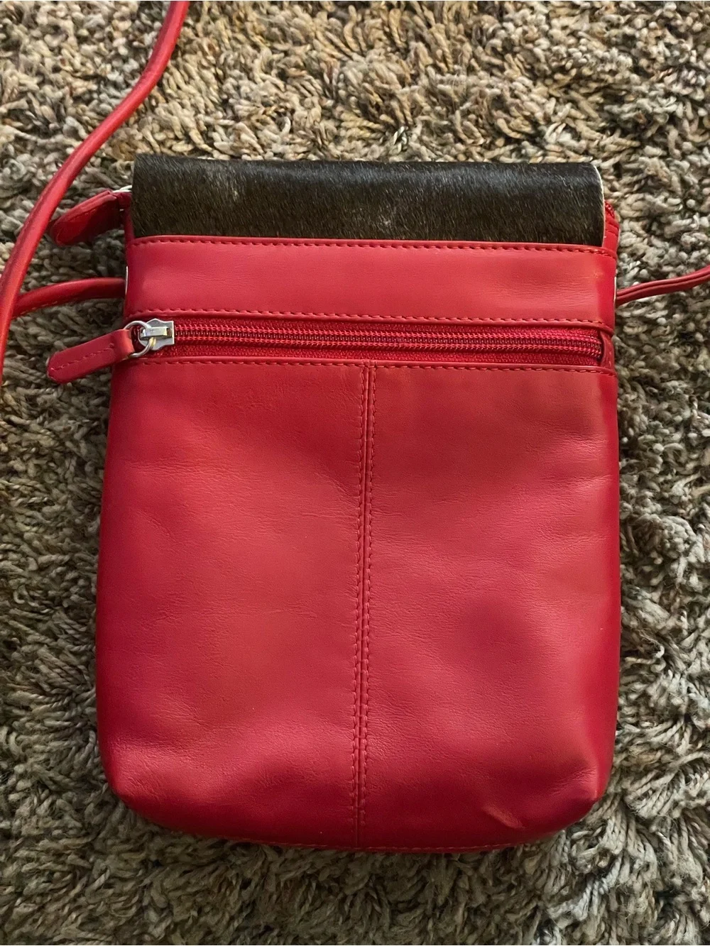 Red Leather Crossbody with Contrasting Dark Haircalf Flap